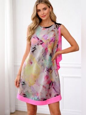 Ted Baker One-Shoulder Pink Watercolor Floral Shift Dress